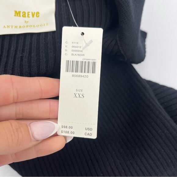 ANTHROPOLOGIE Maeve Black V-Neck Bell Sleeve Sweater Gold Button Size XXS NEW - Picture 7 of 10